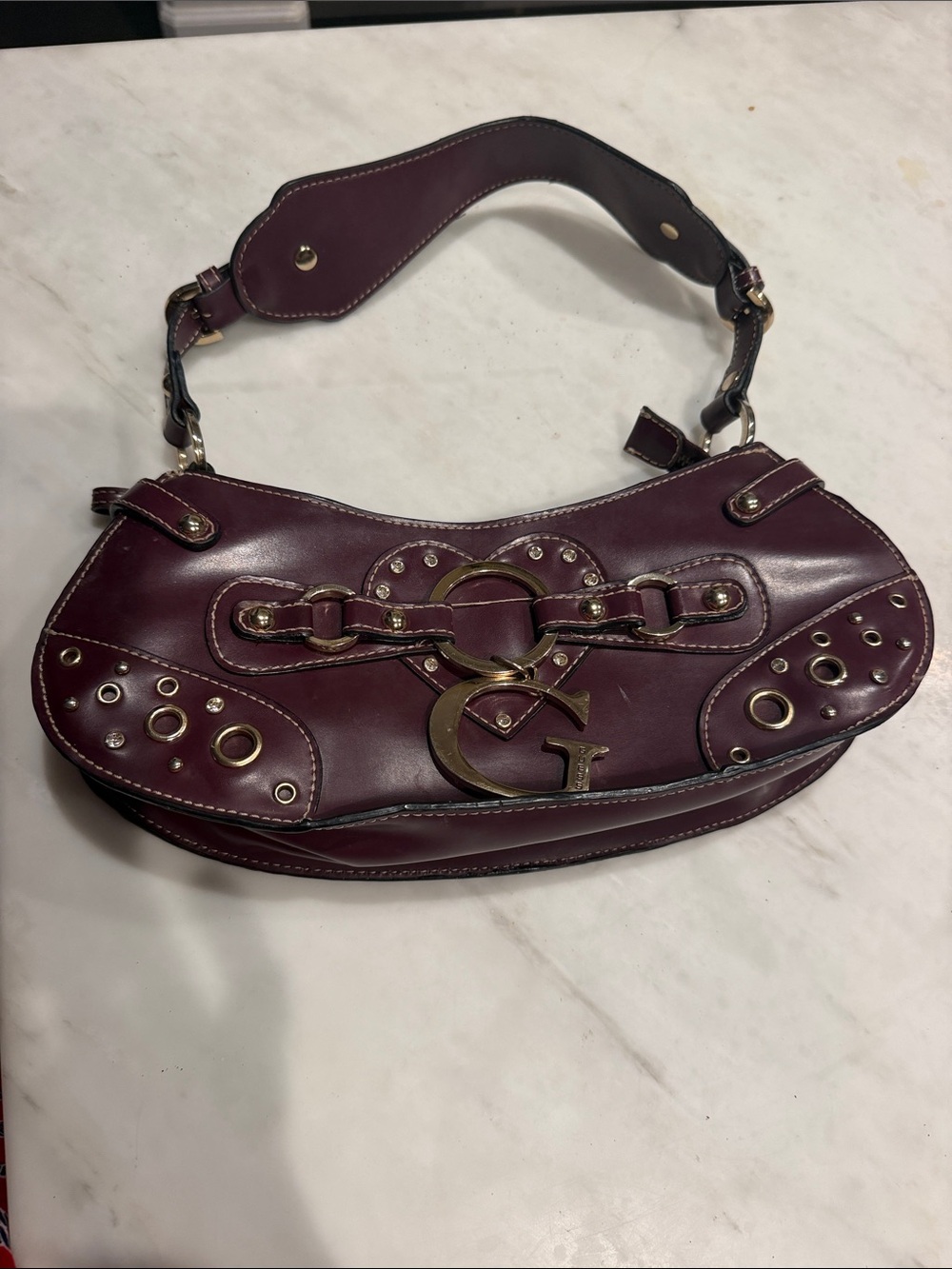 vintage Y2K Guess burgundy faux-leather shoulder mini bag